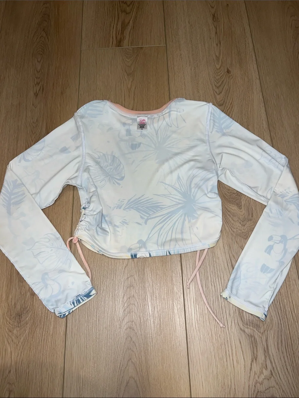 Girls' Light Blue Ruffle Bikini Set with Tropical Rash Guard